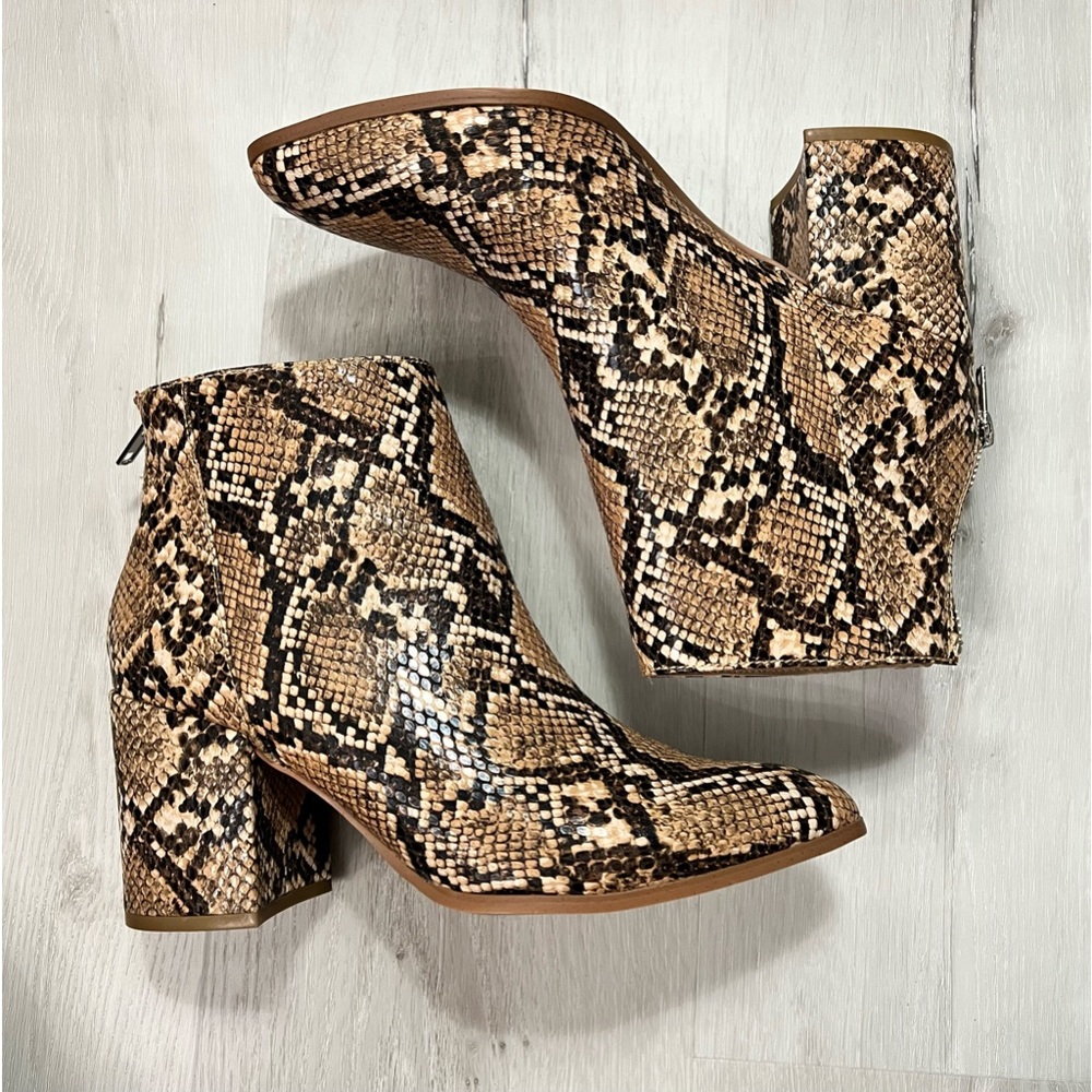 Steve Madden Julianne Snake Pointed Toe Block Heel Boots